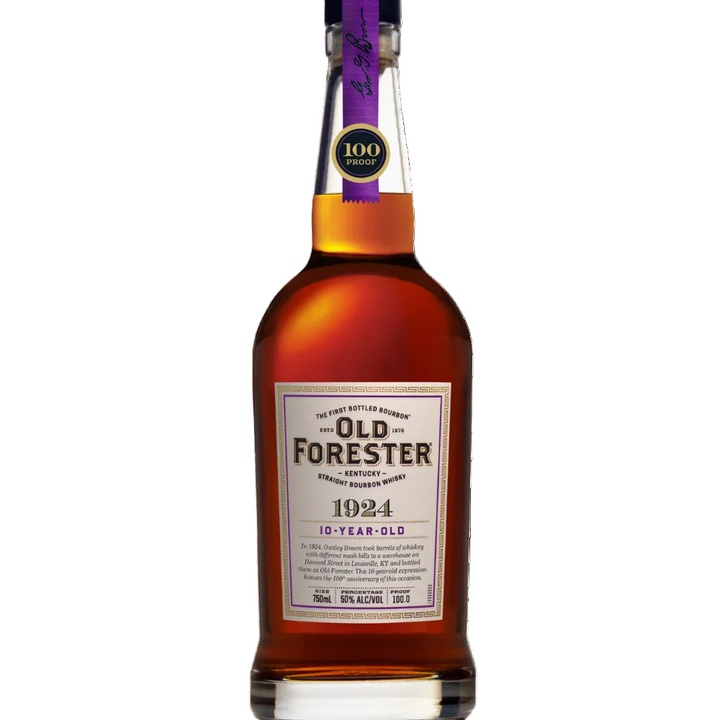 Old Forester 1924 bourbon bottle on a white background